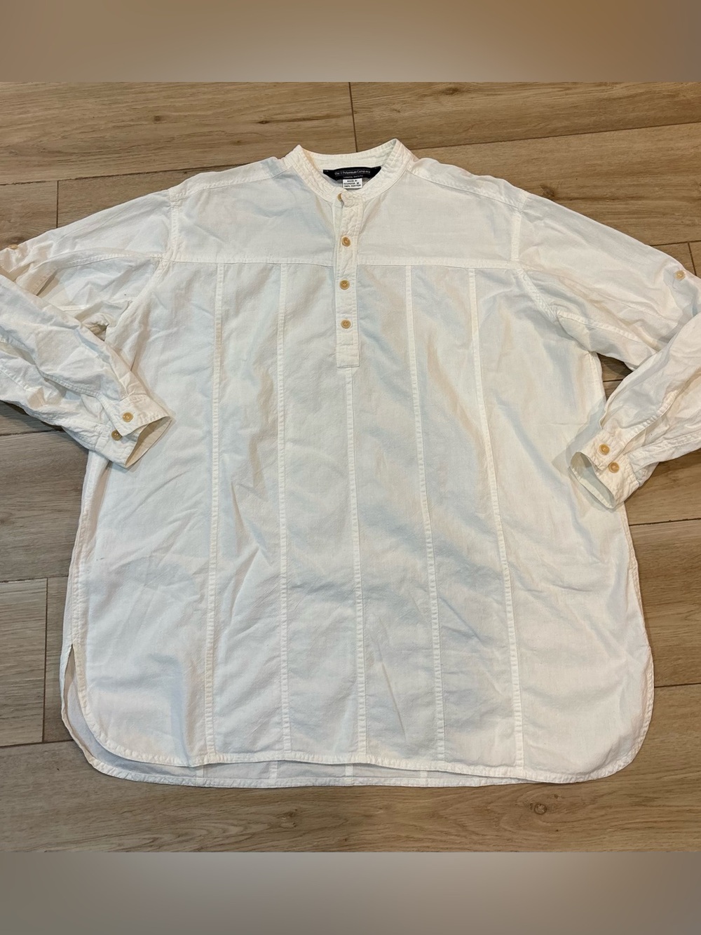 J. Peterman Medium Cotton Shirt Poet Ren Faire Mandarin Band Collar vintage
